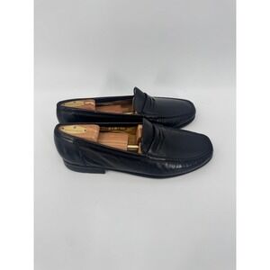 Santoni Black Leather Penny Loafers Mens US 11 Narrow Italian Luxury Business